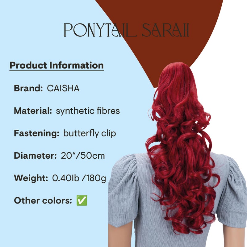 CAISHA 20" Hairpiece Ponytail Clip On Extension With Butterfly Claw Voluminous Wavy Intense Red H101 - Image 2